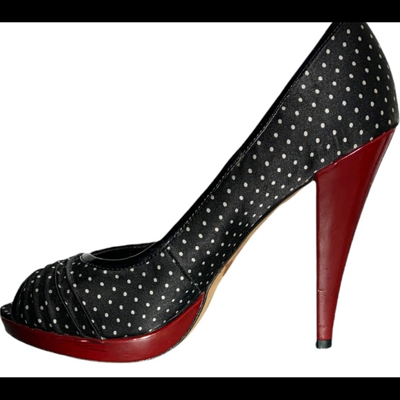 Aldo blAck and white polka dot open toe shoes - Picture 5 of 12